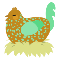 A ochre and spring chicken with a speckle pattern
