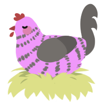 A lavender and grey chicken with a bar pattern