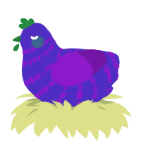 A indigo and violet chicken with a bar pattern