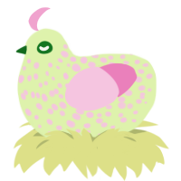 A apple and pink chicken with a speckle pattern
