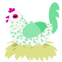 A white and spring chicken with a speckle pattern