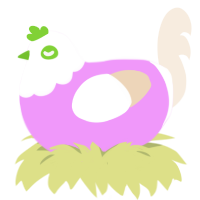 A lavender and beige chicken with a head pattern