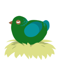 A leaf and teal chicken with a neck-band pattern