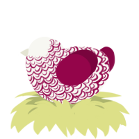 A white and maroon chicken with a double-lace pattern