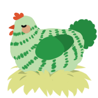 A gluppy and viridian chicken with a bar pattern