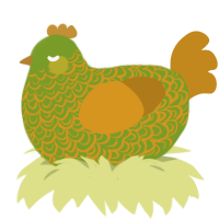 A chartreuse and ochre chicken with a double-lace pattern