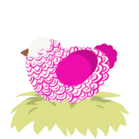 A white and fuchsia chicken with a double-lace pattern