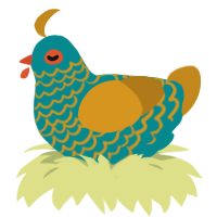 A teal and ochre chicken with a lace pattern