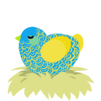 A sky and yellow chicken with a double-lace pattern