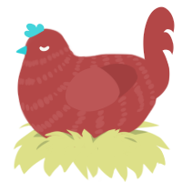 A red chicken with a bar pattern