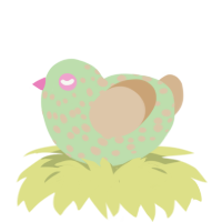A gluppy and beige chicken with a speckle pattern