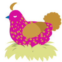 A fuchsia and gold chicken with a speckle pattern