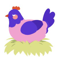A pink and indigo chicken with a head pattern