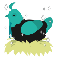 A sable and turquoise chicken with a head pattern