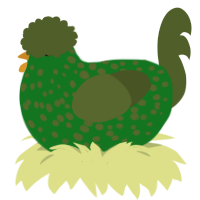 A leaf and olive chicken with a speckle pattern
