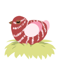 A red and rose chicken with a bar pattern