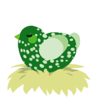 A leaf and gluppy chicken with a speckle pattern