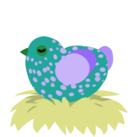 A turquoise and lilac chicken with a speckle pattern