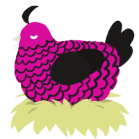 A fuchsia and sable chicken with a lace pattern