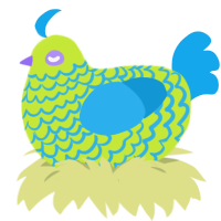 A lime and sky chicken with a lace pattern