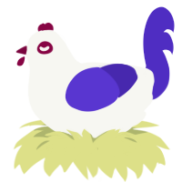 Kicks, a white and indigo chicken