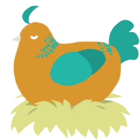 A orange and turquoise chicken with a neck-band pattern