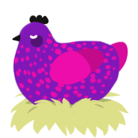 A violet and fuchsia chicken with a speckle pattern