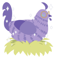 Freytt, a blurple and indigo chicken with a bar pattern