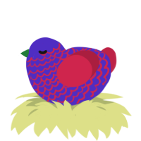 A indigo and crimson chicken with a lace pattern
