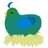 A viridian and sapphire chicken with a lace pattern