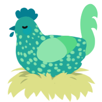 A turquoise and spring chicken with a speckle pattern
