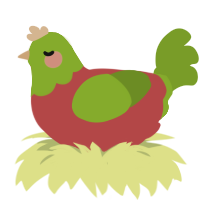 A red and chartreuse chicken with a head pattern
