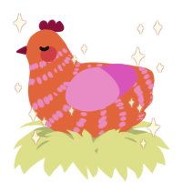 A vermilion and orchid chicken with a bar pattern