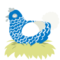 A sapphire and white chicken with a lace pattern
