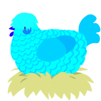 A aqua and sky chicken with a lace pattern