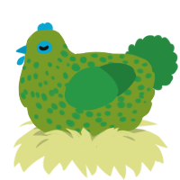 A chartreuse and viridian chicken with a speckle pattern