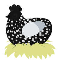 A black and mist chicken with a speckle pattern