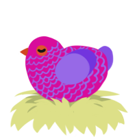 A fuchsia and blurple chicken with a lace pattern