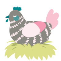 A ash and rose chicken with a bar pattern