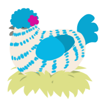 A cream and cerulean chicken with a bar pattern