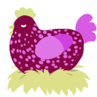 A maroon and orchid chicken with a speckle pattern