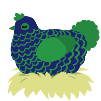 A navy and viridian chicken with a lace pattern