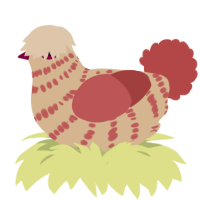 A beige and red chicken with a bar pattern