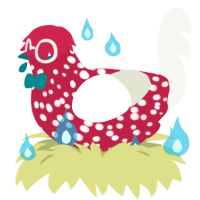 Toadstool, a crimson and white chicken with a speckle pattern