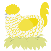 A white and yellow chicken with a lace pattern