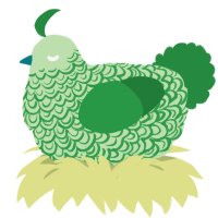 A gluppy and viridian chicken with a double-lace pattern