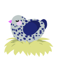 A silver and navy chicken with a speckle pattern