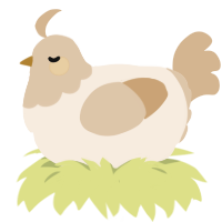 A cream and beige chicken with a head pattern