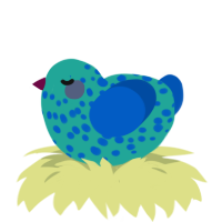 A turquoise and ultramarine chicken with a speckle pattern
