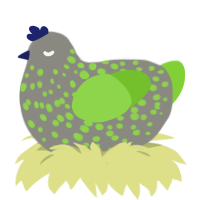A ash and grass chicken with a speckle pattern